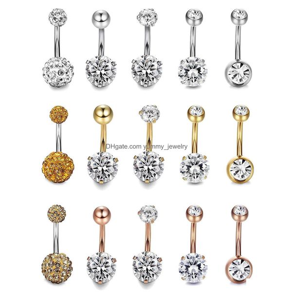 Nouveau 316L acier Y rond nombril anneaux Zircon perle cristal bijoux nombril barre corps Piercing livraison directe Dhebs