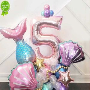 Nieuwe 33Pcs Mermaid Tail Ballonnen Rose Gold 0-9 Nummer Folie Ballon Kids Meisje Kleine Zeemeermin verjaardagsfeestje Decoratie Baby Shower