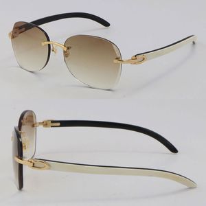 New Diamond Cut 3524012 Lunettes de soleil sans monture blanches à l'intérieur de la corne de buffle noire Unisexe Édition limitée Bonne qualité Lunettes Épaisseur de la lentille 3.0 Homme Femme Taille des montures: 60