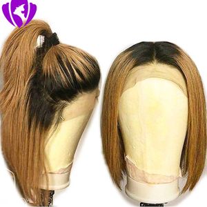 NIEUWE 360 Kant Frontale Pruik Korte Synthetische Bob Pruiken voor Dames Ombre Bruin / Rode Remy Braziliaanse Full Lace Front Pruiken voor Vrouwen