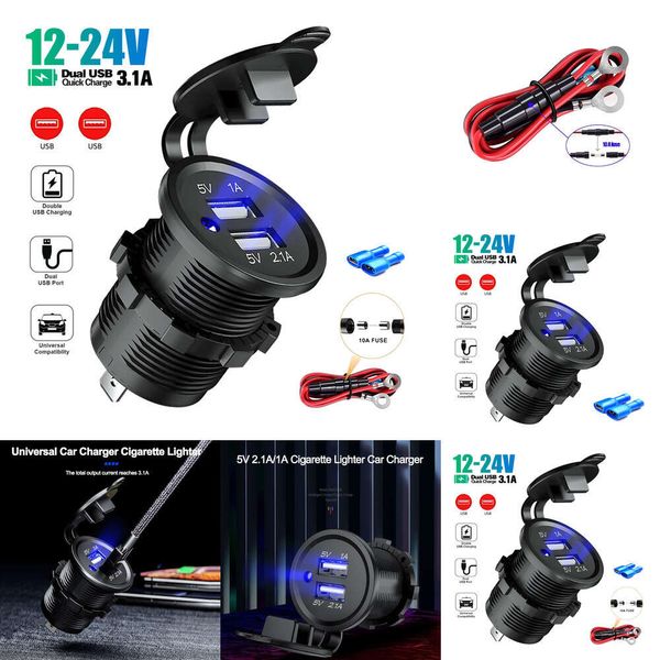 Nouveau 36W Car USB Charger Socket Motorcycle Cigarette Lighter 5V 3.1A Adaptateur d'alimentation imperméable de sortie pour véhicule de camion de bateau RV 12-24V