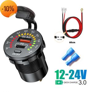 Nieuwe 36W Dual USB QC 3.0 Autolader met LED Voltmeter AAN UIT Schakelaar 12/24V Waterdichte USB PD Outlet Snel Opladen Voor Auto Motor