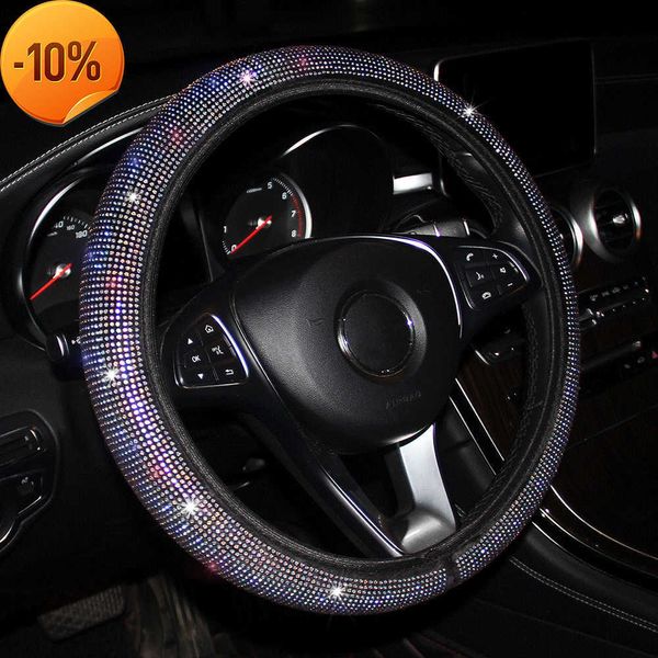 Nueva cubierta para volante de coche de diamante rojo brillante de 37-39cm para niñas y mujeres, accesorios universales de decoración interior rosa para Golf 7 6