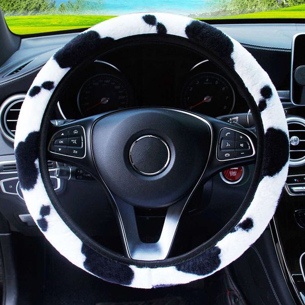 Nouveau 38 cm imprimé léopard couvre-volant bricolage couvre-volant en peluche douce volant de voiture style intérieur accessoires d'intérieur de voiture