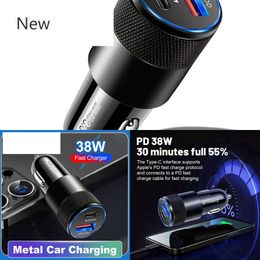 NOUVEAU 38W USB + TYPE C Small and Portable Metal Charging Aluminium Alloy Fast Car Charger pour téléphone mobile