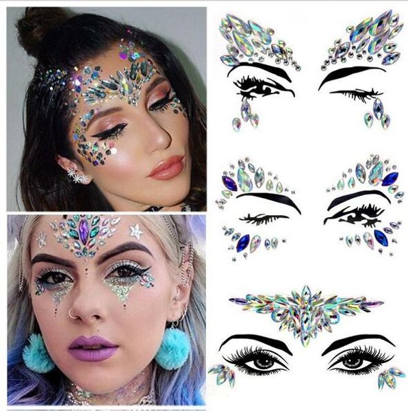 NOUVEAU 3D Cristal Tattoo Gems yeux autocollants Cristal Visage Corps Bijoux Festival Party Glitter Eye Tattoo Stickers Fancy Outil de maquillage Beauté