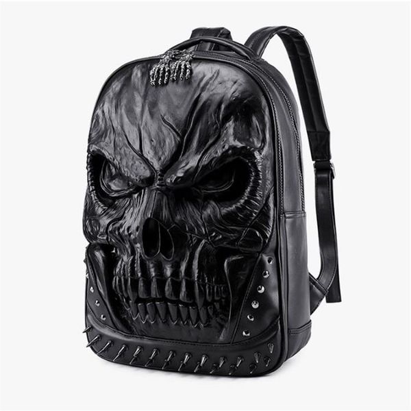 Nuevas bolsas de mochila con calavera en relieve 3D para hombres, originalidad única, bolso de hombre con personalidad con remaches, mochila para portátil Cool Rock para adolescentes 2620