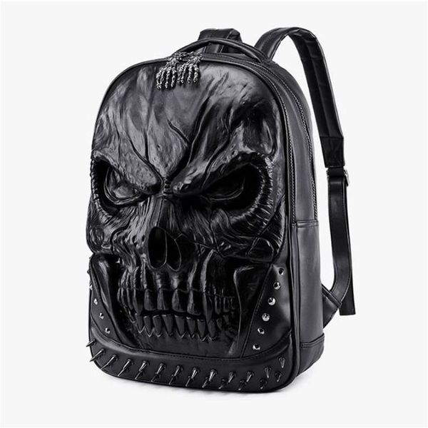 Nuevas bolsas de mochila con calavera en relieve 3D para hombres, originalidad única, bolso de hombre con personalidad con remaches, mochila para computadora portátil Cool Rock para adolescentes 305s