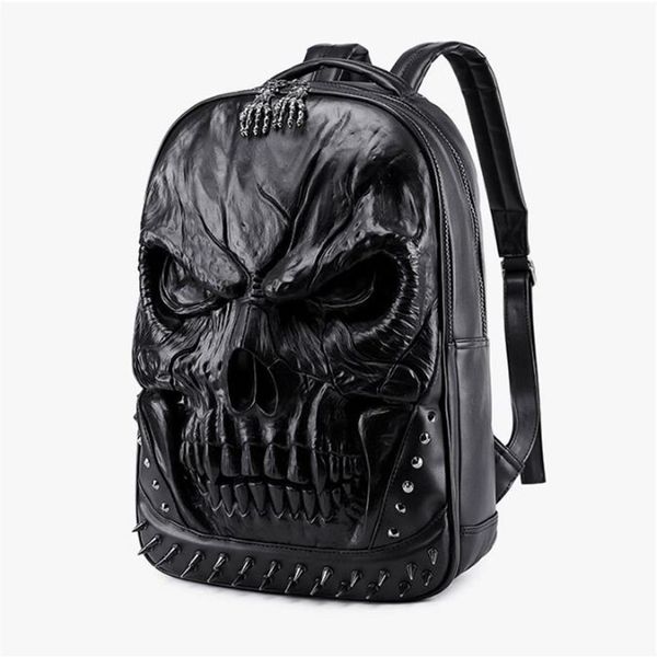 Nuevas bolsas de mochila con calavera en relieve 3D para hombres, originalidad única, bolso para hombre, personalidad con remaches, mochila para computadora portátil Cool Rock para adolescentes 272s