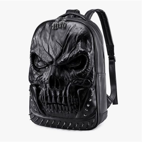 Nuevas bolsas de mochila con calavera en relieve 3D para hombres, originalidad única, bolso para hombre, personalidad con remaches, mochila para computadora portátil Cool Rock para adolescentes 271j