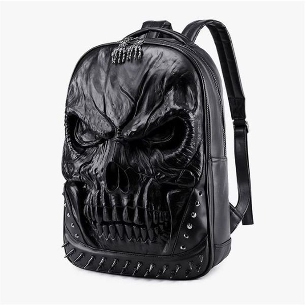 Nuevas bolsas de mochila con calavera en relieve 3D para hombres, originalidad única, bolso para hombre, personalidad con remaches, mochila para computadora portátil Cool Rock para adolescentes 274k