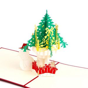 Carte de bonhomme de neige d'arbre de noël 3D faite à la main, cartes de vœux Pop-Up avec enveloppe, fournitures de fête Festive