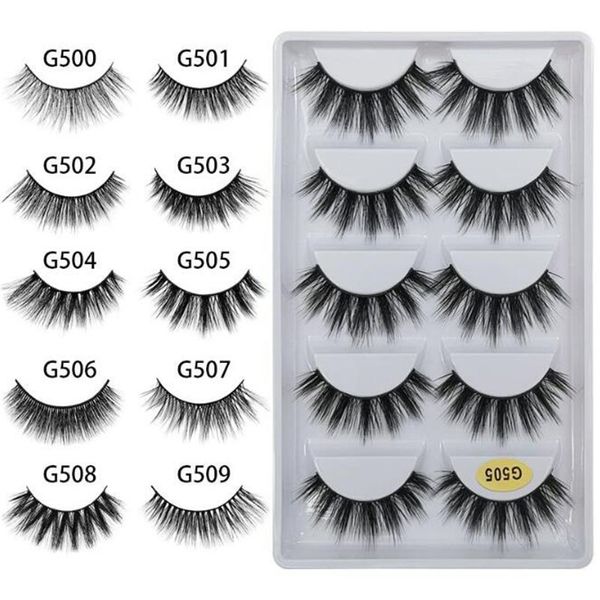 Pestañas postizas de visón de imitación 3D 5 pares de pestañas gruesas naturales puras G500 herramientas de maquillaje multicapa hechas a mano Envío gratis 5set