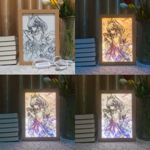 Nouveau cadre photo à LED 3D Anime lampe Wanderer Genshin Impact Art Painting Design Night Light Attack Titan Home Decor Kid Room Gift