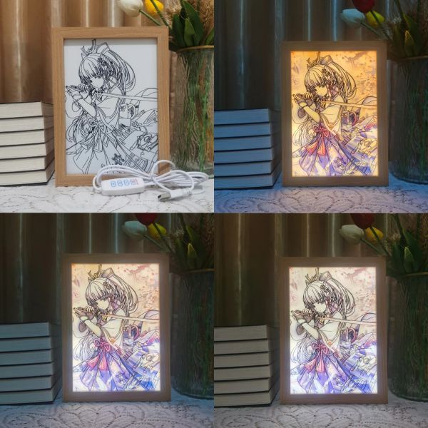 Nouveau cadre photo à LED 3D Anime lampe Wanderer Genshin Impact Art Painting Design Night Light Attack Titan Home Decor Kid Room Gift