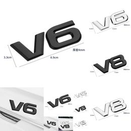 Nieuwe 3D metaal V6 V8 Universal Buitenstickers Scratch Protection Sticker voor achterste achterklepauto -acceesories