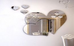 Nuevo espejo 3D amor corazones calcomanías de pared calcomanía de bricolaje de la sala del hogar decoración mural del espejo extraíble pegatina de pared9547432