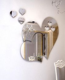 Nuevo espejo 3D amor corazones calcomanías de pared calcomanía de bricolaje de la sala del hogar decoración mural de espejo extraíble pegatina de pared3334136