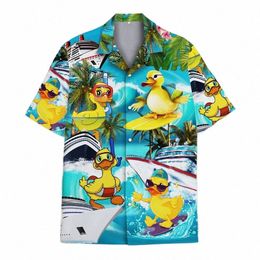 Nueva camisa de perros de pato con estampado 3D para hombres Camisas hawaianas de gran tamaño Tops de verano Camisa Aloha Casual Solapa Street Kids Mangas cortas M9SR #