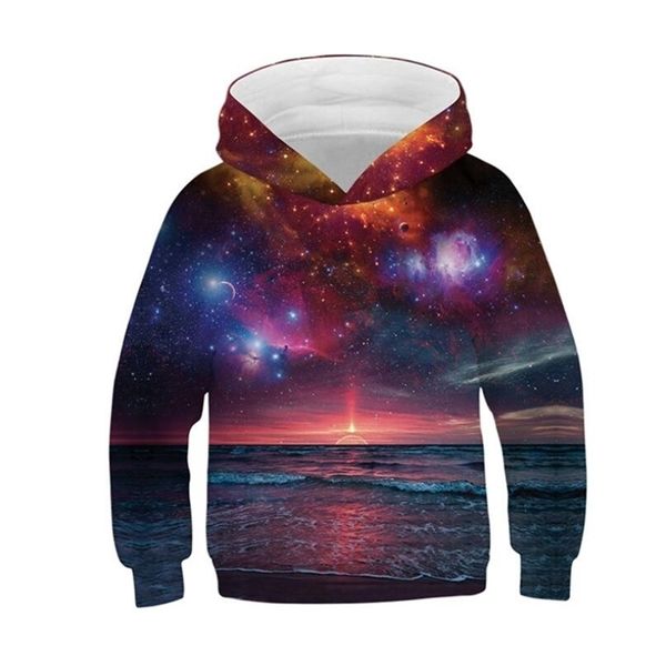 Impresión 3d Niños Sudadera Harajuku Hermosa Vía Láctea Galaxia Niños Niñas Disfraces Sudaderas con capucha de manga larga Camiseta con capucha Ropa LJ201216