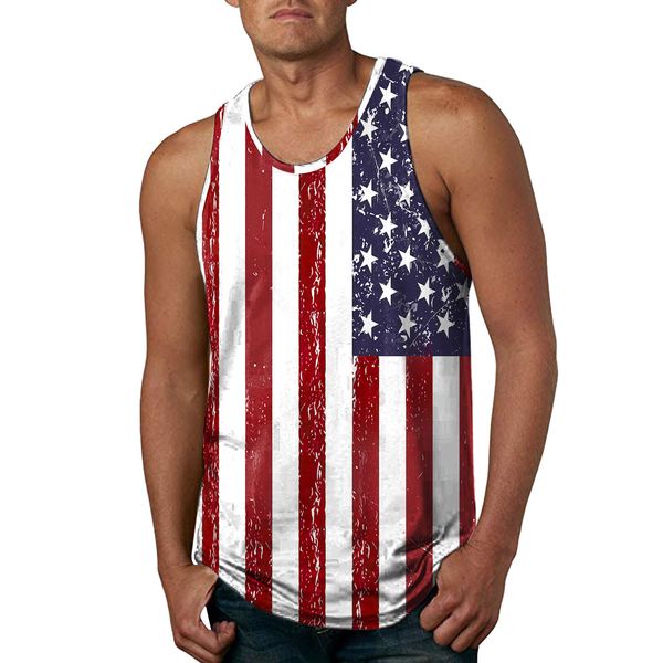 Camiseta sin mangas con estampado 3D de bandera americana para hombre y mujer, chándal de moda para hombre y mujer, chaleco de cuello redondo de talla grande S-6XL Harajuku 001