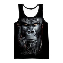 Nueva camiseta sin mangas con estampado 3D de animales divertidos, mono, gorila, moda para hombres y mujeres, chándales, chaleco con cuello redondo de talla grande S-6XL Harajuku 001