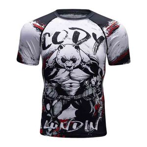 Nieuwe 3D-prints T-shirts Mens Compression Shirt Basislaag Korte Mouw Workout Fitness MMA Body Building Tops Rashguard T-shirt Y220214