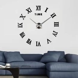 Nouveau 3D chiffre romain acrylique miroir horloge murale autocollant mode bricolage Quartz horloges montre décoration de la maison salon autocollants