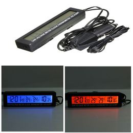 Freeshipping Nieuwe 3in1 digitale LCD-klok In / OUT Auto Thermometer Batterij Voltage Monitor 12V / 24V