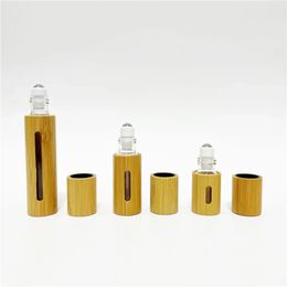 Nuevo 3ml 5ml 10ml Botella de madera de bambú PERFUMA Vacío de aceite inoxidable en la bola Rollerapia Roller de bambú de bambú de acero inoxidable