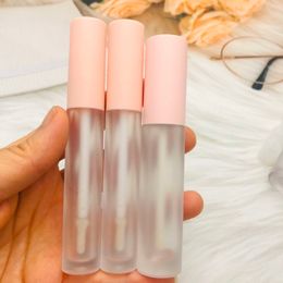Nuevos tubos de brillo de labios de 3 ml y 5 ml, botella de bálsamo labial vacía, tapa rosa, envase de embalaje cosmético de lápiz labial transparente esmerilado 201012