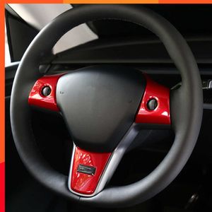 Nieuwe 3 -stcs koolstofvezel Modely Auto -stuurwielpaneel Dekselbekleding Decoratie voor Tesla Model 3 Y 2021 Modified Accessoires