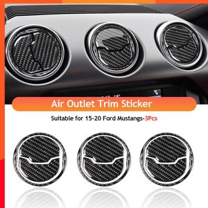 Nieuwe 3 Stuks Real Carbon Fiber Interieur Trim Sticker Voor Ford Mustang 2015-2020 Luchtuitlaat Dashboard Vent Cover auto Interieur Accessoires