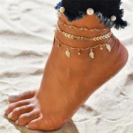 Nouveau 3 pièces ensemble bracelets de cheville pour femmes accessoires de pied été plage pieds nus sandales Bracelet cheville sur la jambe femme cheville 2412