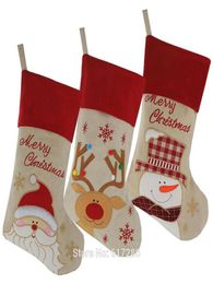 NOUVEAU 3PCS Set Christmas Stocking Santa Claus Snowman Rendeer Gift Ornement Choques de Noël Décoration 210V4539232