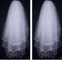 Nieuwe 3T WHITIVORY ELBOW Wedding Bridal Veil Beading Comb Pearls on Bridal Veils Ribbon Edge5192158