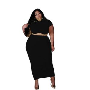 nieuwe 3XL 4XL 5XL Zomer Plus size Jurk Sets T-shirt met korte mouwen Crop Tops + rok Tweedelige set Effen Kleur Jurken Past Causaal 2 stuks kleding DHL SCHIP 4883