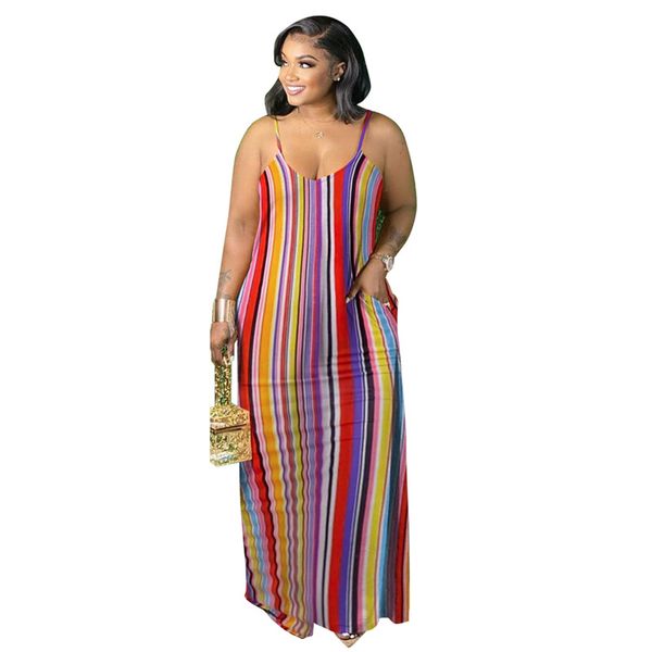 Nouveau 3XL 4XL Femmes Maxi Robes Plus Taille Rayé Robe Une Pièce Casual Slip Lâche Jupes Longueur Sol Sexy Beach Wear Vêtements d'été plus grandes tailles jupe longue DHL 4979