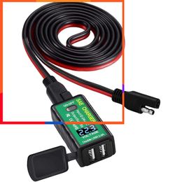 Nieuwe 4.8a Motorfiets USB -oplader SAE naar USB -adapter met voltmeter aan/uit -schakelaar Waterdichte smartphone Snel ontkoppelingsplug
