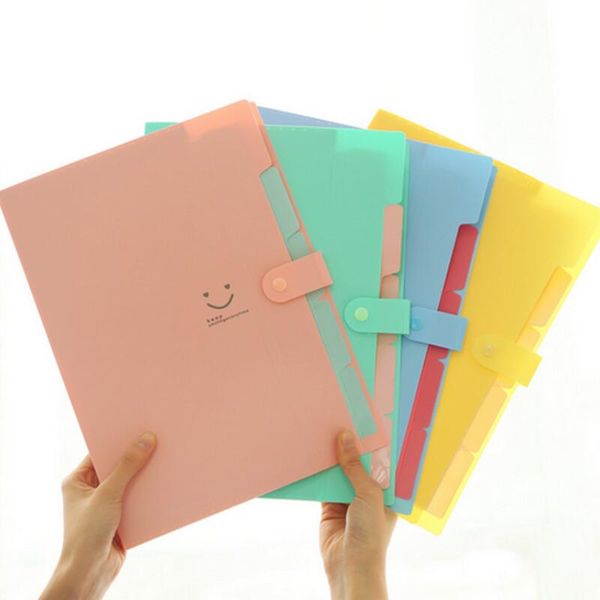 Nouveau 4 couleurs A4 Kawaii Carpetas fournitures de classement sourire dossier étanche 5 couches sac de documents papeterie de bureau LX3232