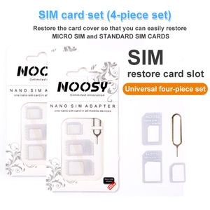 Nouveau 4 en 1 Noosy Nano Micro SIM Card Converter Kit d'adaptateur Outils pour Samsung Huawei Xiaomi Universal Sim Card Needle avec boîte de vente au détail