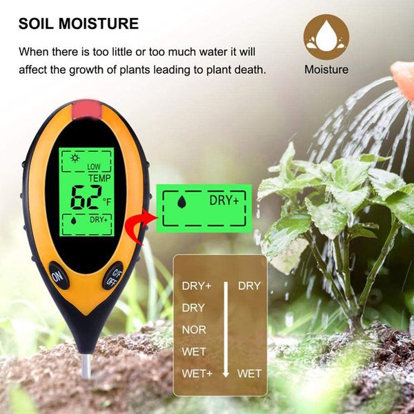 Nuevo 4 en 1 probador de pH de suelo humedad/temperatura/probador de suelo PH Humedad de la luz Tester de acidez Vegetación Medidor de humedad Medidor Instrumento