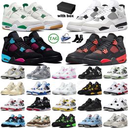 Avec la boîte 4 Designer OG Basketball Chaussures 4S Baskets Bred Militaire Black Cat Pine Green Vivid Soufre Frozen Moments Cacao Wow Rouge Thunder Rose Bleu Femmes Hommes Baskets