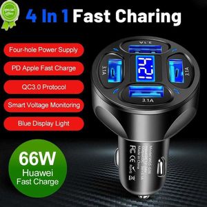 New 4 Ports Usb Car Charger Fast Charging Pd Quick Charge 3.0 Usb c 66w Car Phone Charger Adapter for Iphone 14 13 Samsung