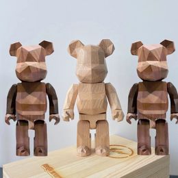 Nieuwe 400% Bearbrick Actie speelgoedcijfers Bearbricks 28 cm Noord -Amerikaanse Beech en Walnut Solid Wood Rhombus Lightning Classic Wood Doll Fujiwara Hiroshi