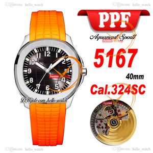 Nieuwe 40mm 5167a Cal.324Sc Automatische Mens Watch Gray Texture Dial 5167 Steel Case Orange Rubber Strap Gents Sport Watches Hello_Watch E256C