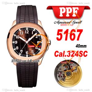 NIEUW 40MM 5167R-001 CAL.324SC Automatische heren Watch Bruine textuur wijzerplaat 5167 Rose Gold Case Bruine Rubber Riem GENTS SPORT HELLY_WATCH E256D