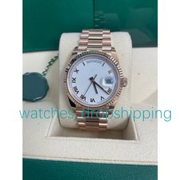 Nieuwe 36mm unix Watch 18K goud witte Romeinse wijzerplaat automatische mechanische zilveren dial gecanneleerde ringless staal zelfopwindende verborgen vouwkroon clasp man's horloges