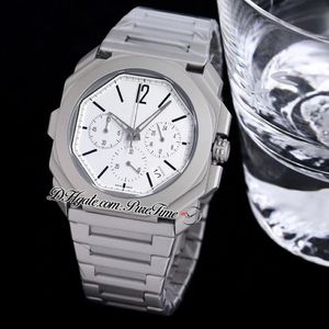 Nieuwe 40 mm Octo 103068 Miyota quartz chronograaf herenhorloge titanium stalen kast witte wijzerplaat zwarte stick markers armband stopwatch Pu256j