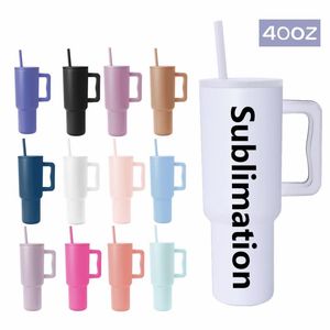 NOUVEAU Gobelet isolé de 40 oz avec couvercle et pailles Gobelet à café à double vide en acier inoxydable avec poignée Tasse à café de voyage Tasse de voyage Tumbler Personnaliser WLL2133